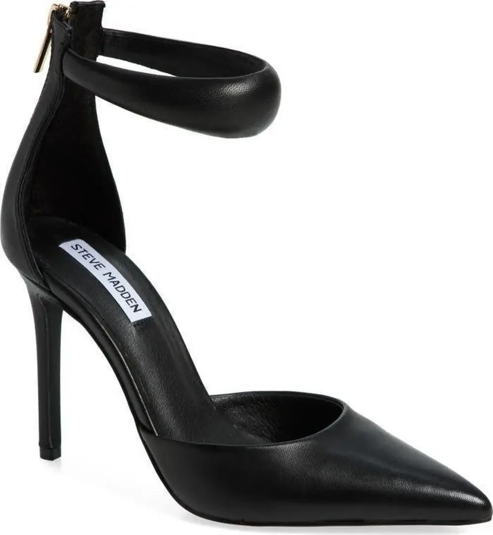Steve Madden Vionnet Black Leather Pointed Toe Ankle Strap Stiletto Pumps 9.5
